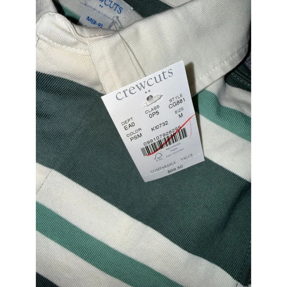 Crewcuts Boys Green Striped Long Sleeve Rugby Shirt CG881 Size M 8-9 NEW